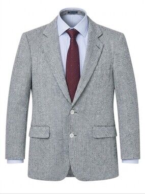 Yorkshire Square Blazer 40R Gray Herringbone 100% Silk Sport Coat Jacket Classic